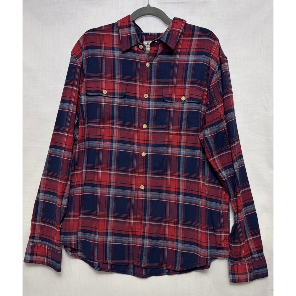 Lucky Brand Button Down Men XL Red Excellent Plaid Saturday Stretch Long Sleeve